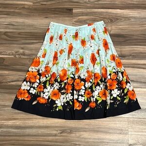 Talbots Petites Women’s 8 Petite Poppy Floral Scenic Pleated Skirt 100% Cotton